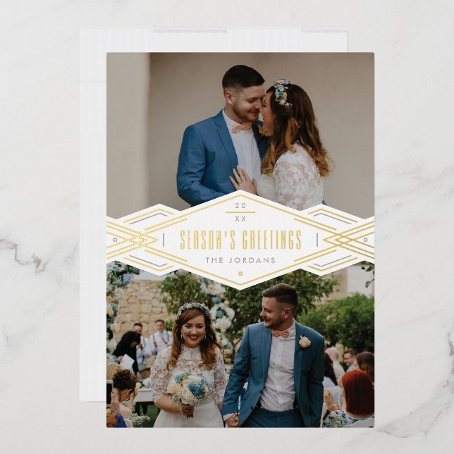 Foil Deco Band 2-Photo Holiday Card - White (Envelope)