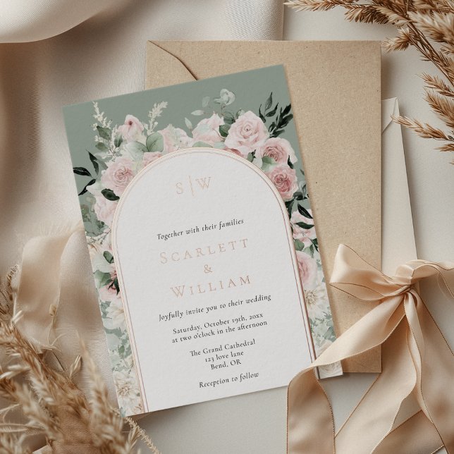 FOIL Dusty Rose Gold Arch Sage Monogram Wedding (Creator Uploaded)