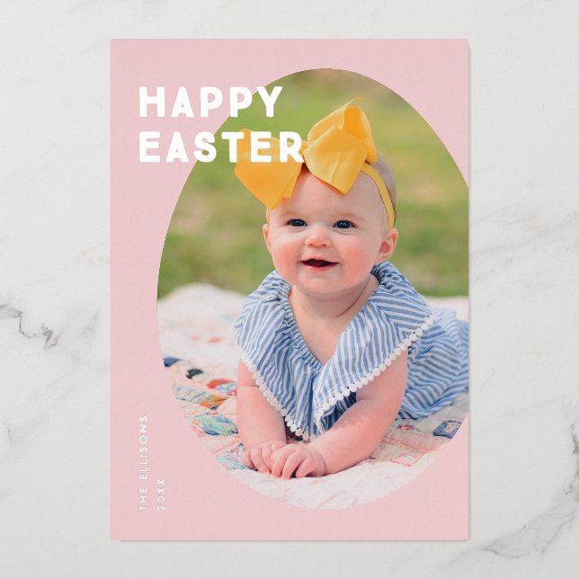 Foil Easter Egg Frame Holiday Photo Card - Pink (Front)