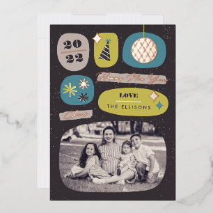 Foil Festive Icons New Year's Holiday Card - Lime