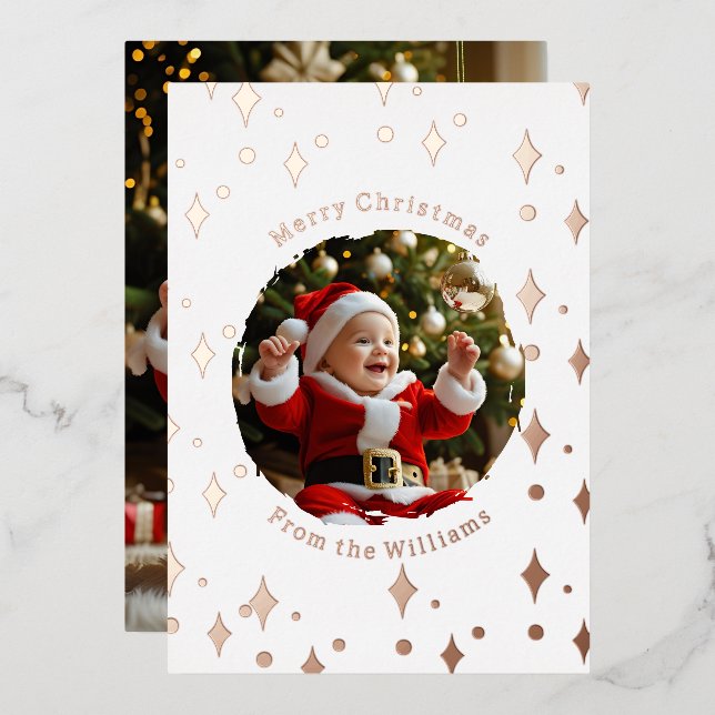 Foil First Christmas Card with Two Photos Baby (Front/Back)