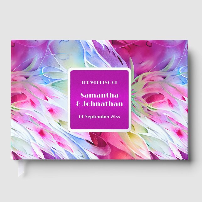 Foil flower abstract pattern floral summer wedding guest book (Front)