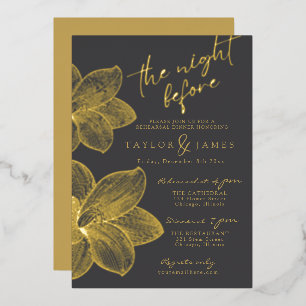 Foil Flower Winter Rehearsal Dinner Invitation