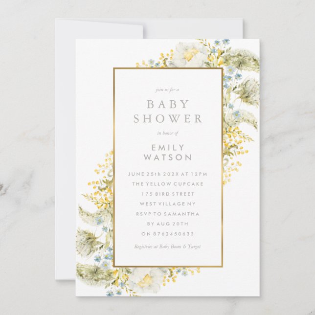 Foil Frame Boho Wildflower Baby Shower in Honour Invitation (Front)
