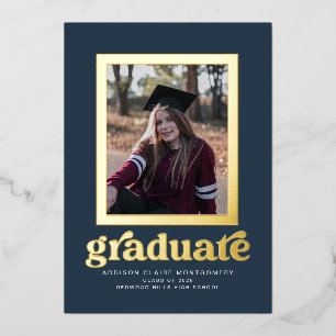 Foil Frame on Dark Blue Graduation Announcement