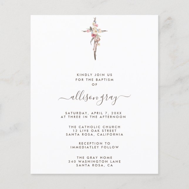 Foil Framed Floral Baptism | Budget  Flyer (Front)