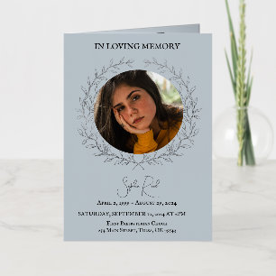 Foil Funeral program photo in circle wreath
