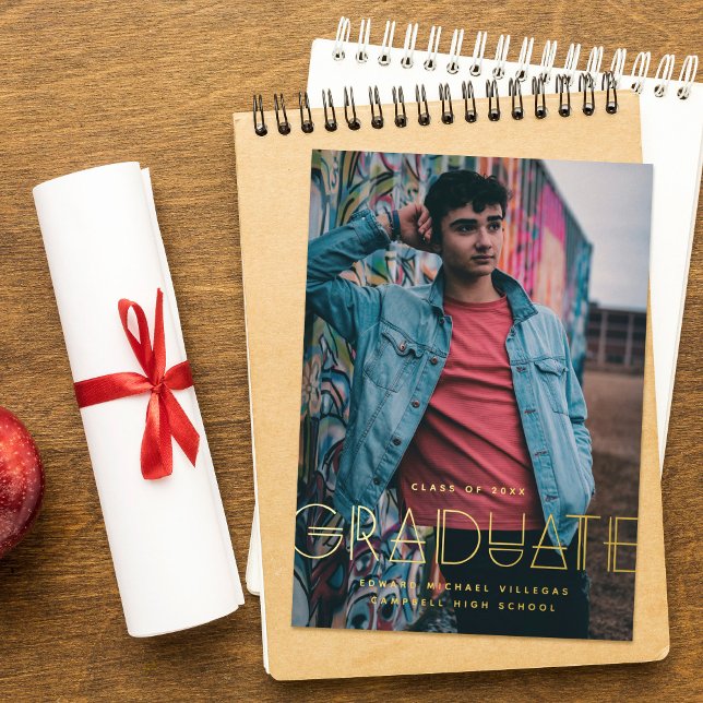 Foil Geo Grad Typography Graduation Announcement (Creator Uploaded)