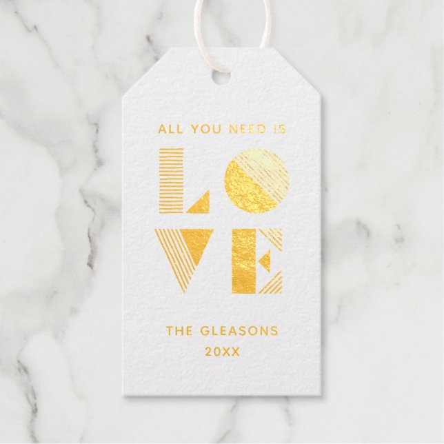 Foil Geo Love Valentine's Day Photo Gift Tag (Front)