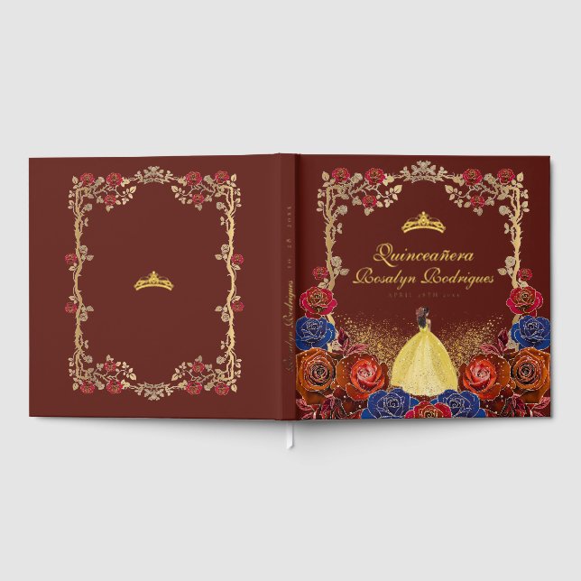 Foil Gold and Red Luxury Quinceanera  Guest Book (Full)