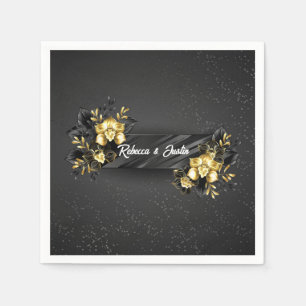 Foil Gold Black Orchids Modern Boho Napkin