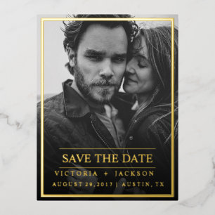 Foil GOLD  ELEGANT FRAME PHOTO SAVE THE DATE  Foil Invitation Postcard