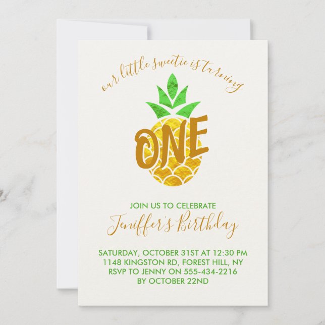 Foil Gold Geometric Pineapple | Birthday  Invitation (Front)