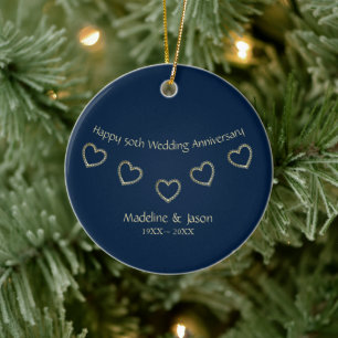 Foil Gold Hearts Ceramic Ornament