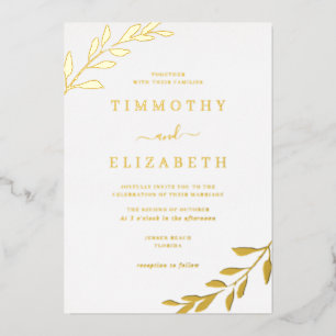 Foil Gold Leaf Elegant Wedding  Foil Invitation