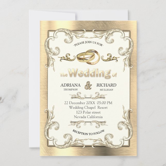 Foil-Gold-Silver-Brass Vintage Wedding Invitation (Front)