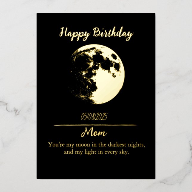 Foil golden moon birthday invitation (Front)