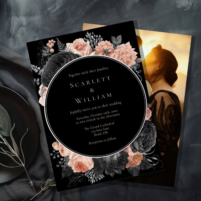 FOIL Gothic Vintage Black Dark Blush Photo Wedding (Creator Uploaded)