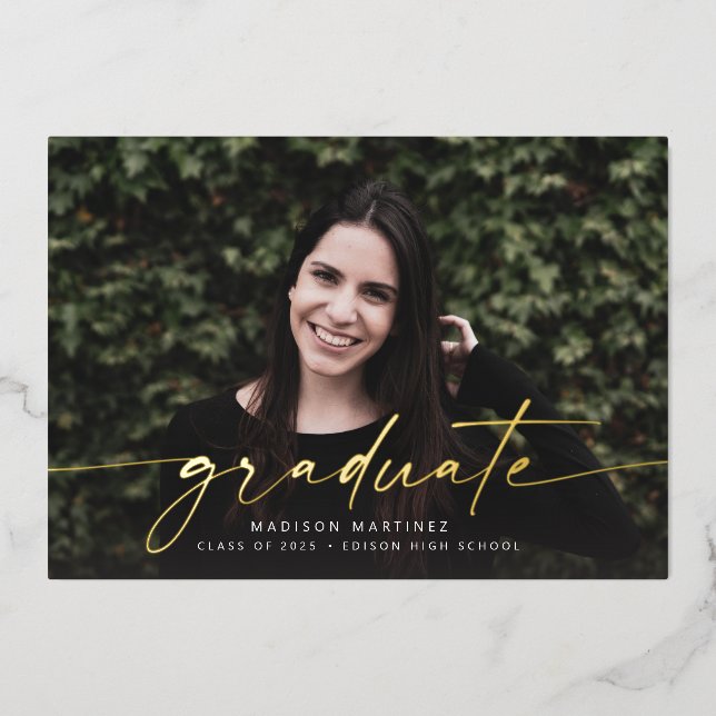 Foil Graduate Script Graduation Announcement (Front)