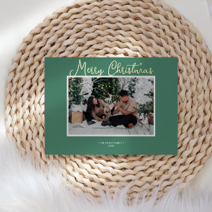 FOIL Green Holly Jolly Merry Christmas News Photo Holiday Card