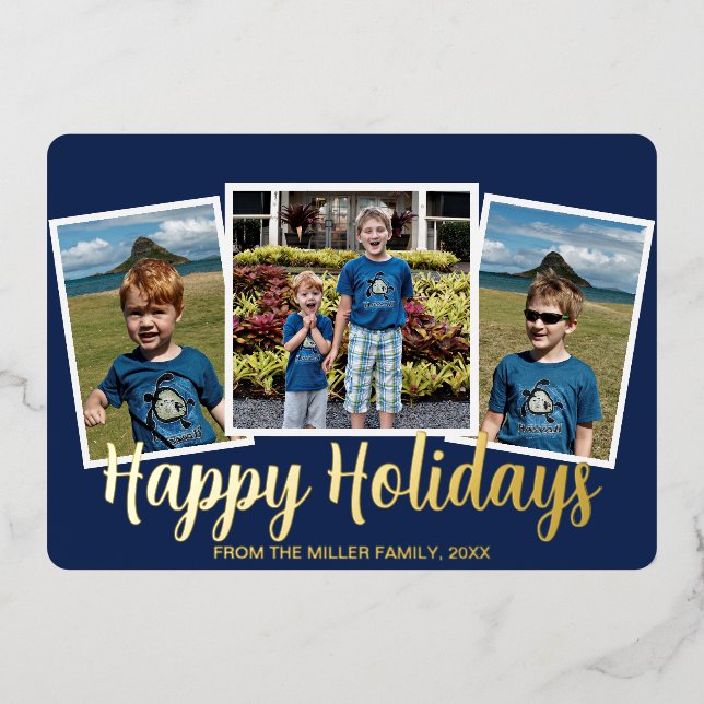 Foil Happy Holidays Christmas Photo Card (Front)