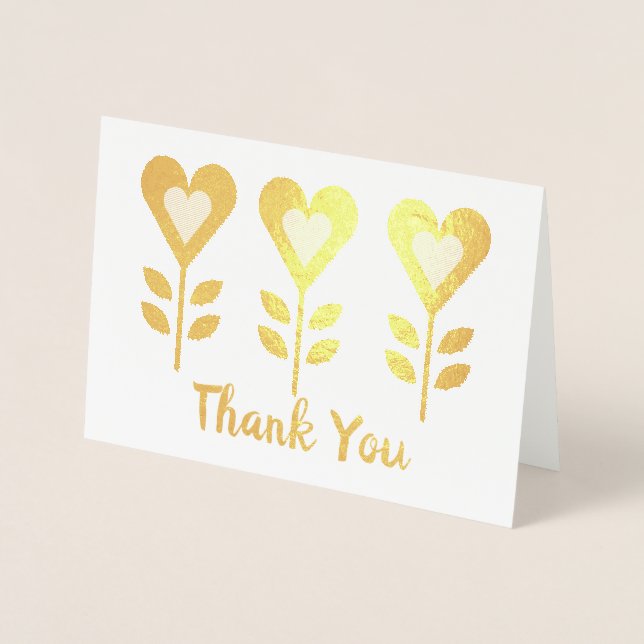 Foil Heart Flower Thank You Greeting Cards (Front)