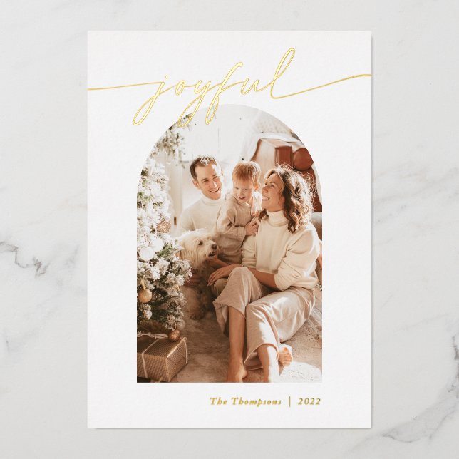 Foil Holiday Card, Joyful Photo Christmas Card (Front)