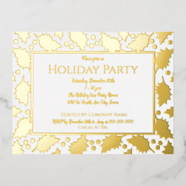 Foil Holly Framed Holiday Party Postcard Invite