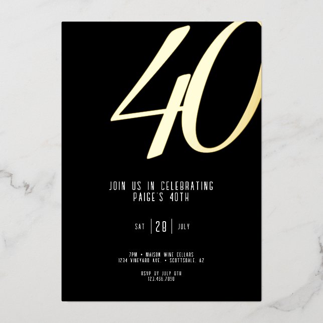 Foil Invitation 40th Birthday Customizable  (Front)