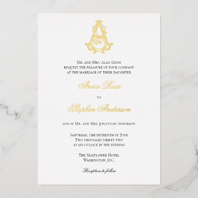 Foil Invitation AS Monogram or SA Monogram (Front)