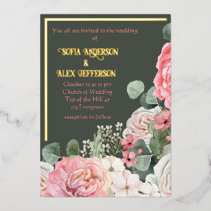 Foil Invitation with watercolor flowers