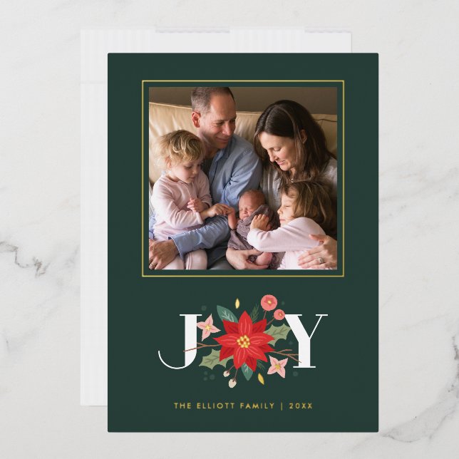 Foil Joy Flourish Carte photo de vacances - Vert (Enveloppe)
