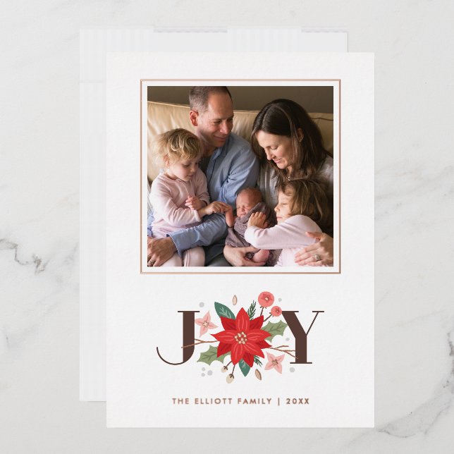 Foil Joy Flourish Holiday Photo Card - White (Envelope)