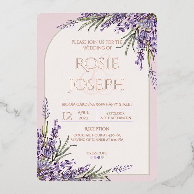 Foil Lavender Wedding Invitation (Front)