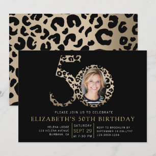 Foil Leopard Print Photo 50th Birthday Invitation