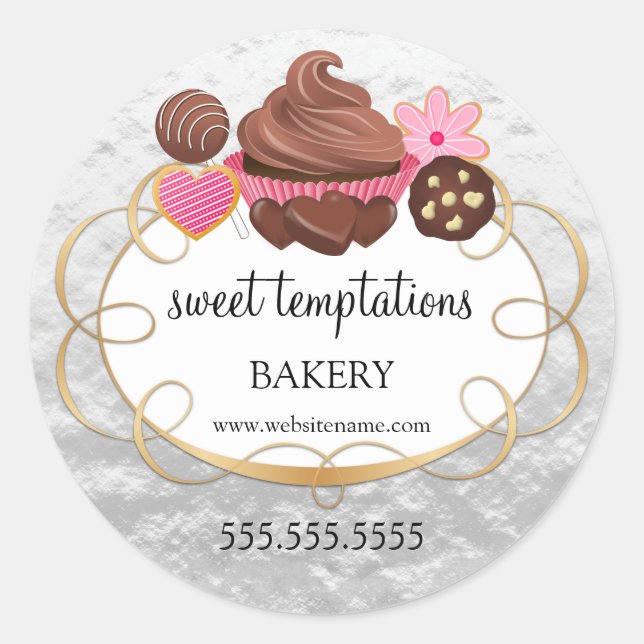 Foil Look Assorted Pastries Bakery Packaging Classic Round Sticker (Front)