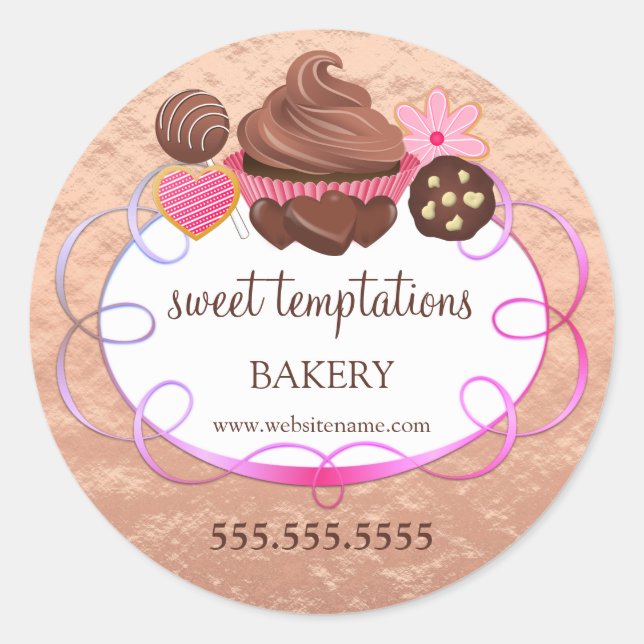 Foil Look Assorted Pastries Bakery Packaging Classic Round Sticker (Front)