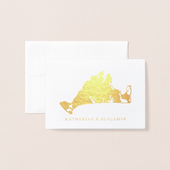Foil Map of Detailed Marthas Vineyard | Wedding Foil Card (Front With Envelope)