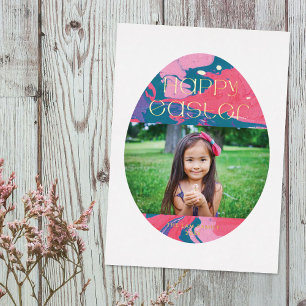 Foil Marbled Easter Egg Holiday Photo Card - Teal