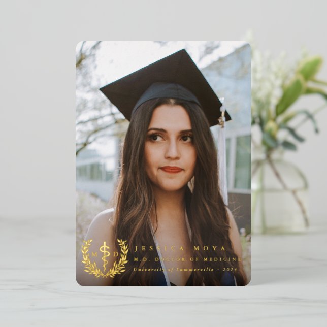 Foil MD Asclepius Graduation Photo Announcement (Standing Front)