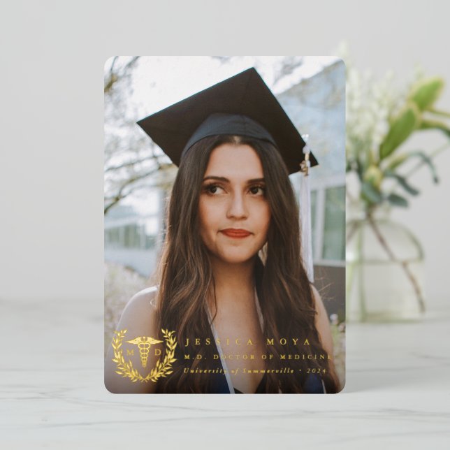 Foil MD Caduceus Graduation Photo Announcement (Standing Front)