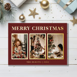 FOIL Minimalist Classic Christmas Red Three Photo Foil Holiday Card<br><div class="desc">This foil minimalist classic christmas red three photo foil holiday card features modern, minimalist design that is both elegant and simple. Whether you prefer a classic, traditional look or a more contemporary style, with gold foil typography on a red background, you'll find the perfect card to celebrate the season. Personalize...</div>
