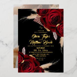 Foil Modern Burgundy Roses Pampas Wedding