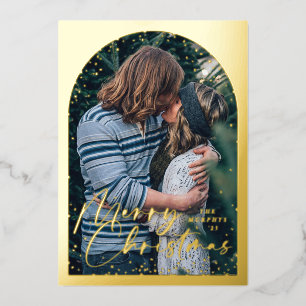 Foil Modern Snow Globe Merry Christmas Photo Card