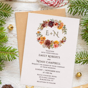 Foil Monogram Autumn Rustic Plum Floral Wedding