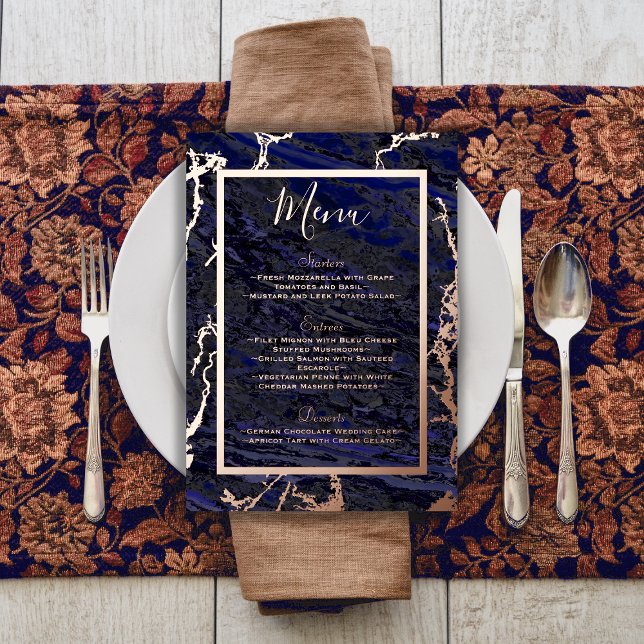 Foil & Navy Blue Wedding Food and Drinks Menu (Creator Uploaded)