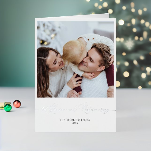Foil Neutral Christmas Card Custom Family Photo (Holiday In Situ 2)