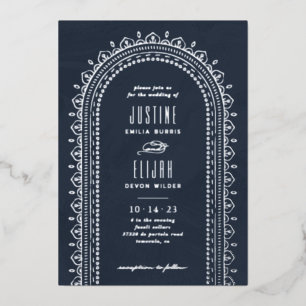 Foil Ornate Arch Wedding Invitation - Navy