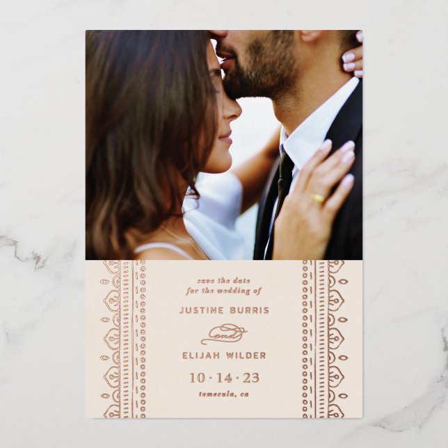 Foil Ornate Frame Save the Date Card - Ivory (Front)