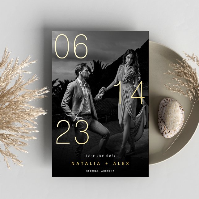 Foil Overlay Black & White Save the Date Card (Creator Uploaded)
